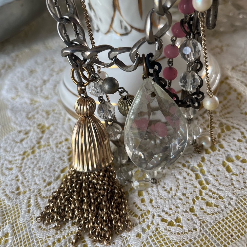 Necklace vintage multi chain neckmess style handmade Etsy Artist ONE OF A KIND - Picture 9 of 10
